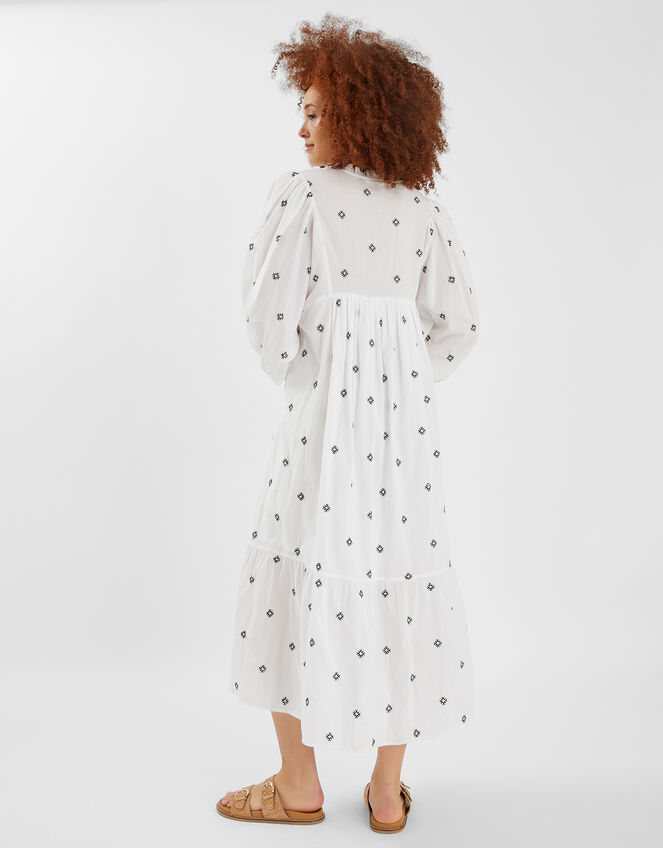 Embroidered Long Sleeve Maxi Dress, White (WHITE), large