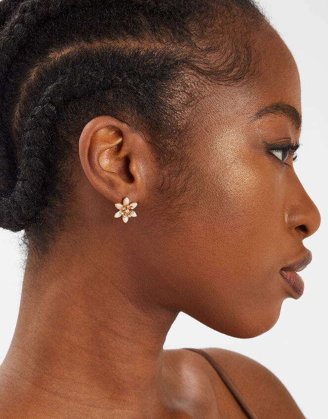 Diamante Flower Stud Earrings, , large