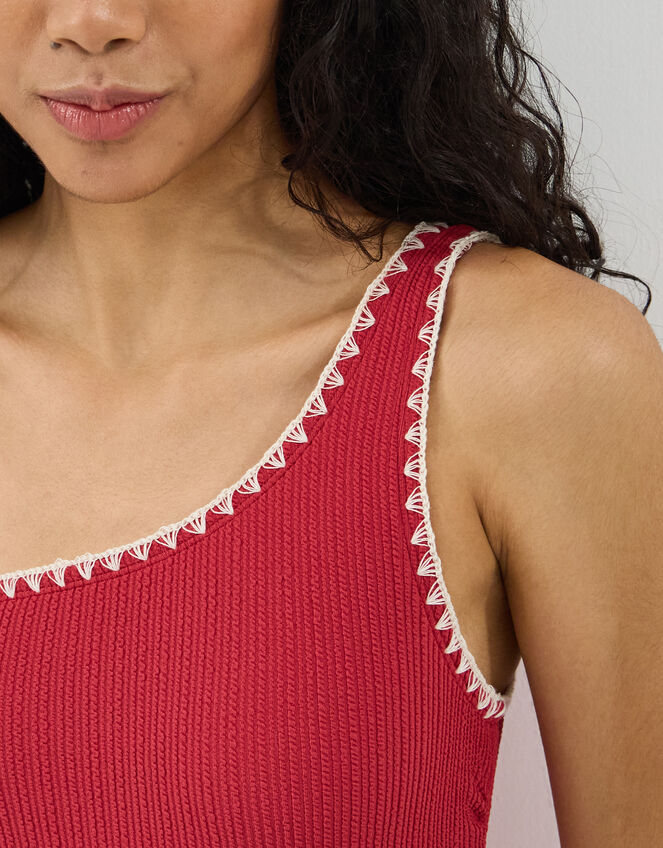 One Shoulder Seersucker Swimsuit, Pink (ROSE), large