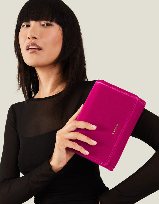 Velvet Cross Body Bag, Pink (FUCHSIA), large