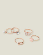 5-Pack Girls Pearly Adjustable Rings, , large