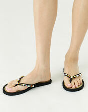 Multi Beaded Seagrass Sandals, Black (BLACK), large