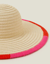 Colourful Trim Floppy Straw Hat, , large