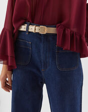 Metallic Leather Belt, Gold (GOLD), large