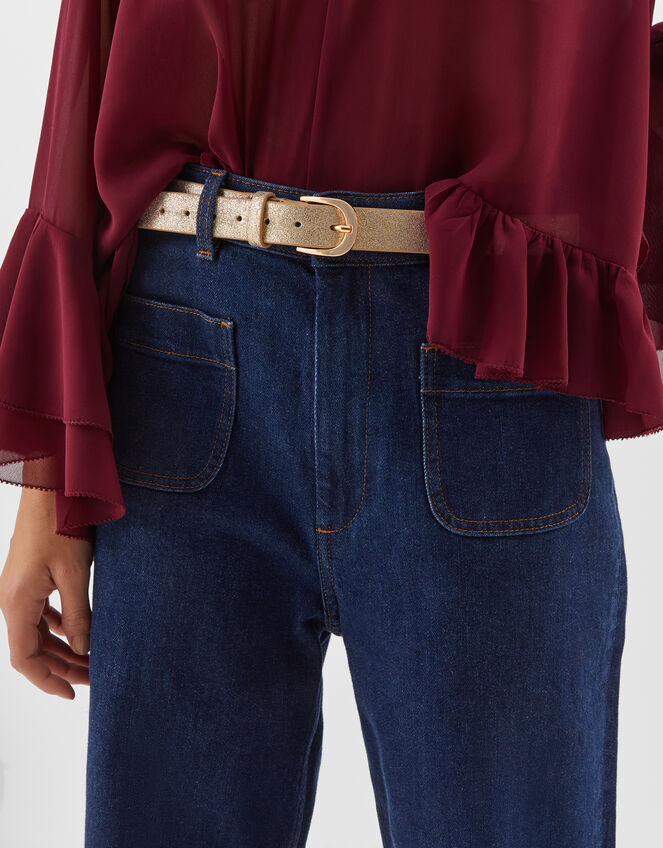 Metallic Leather Belt, Gold (GOLD), large