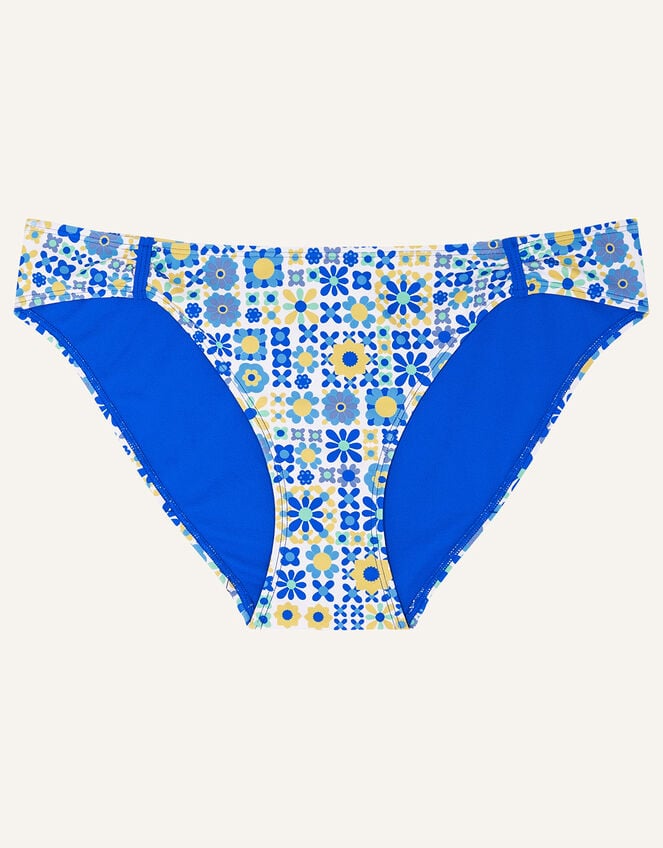 Retro Tile Print Bikini Bottoms, Blue (BLUE), large