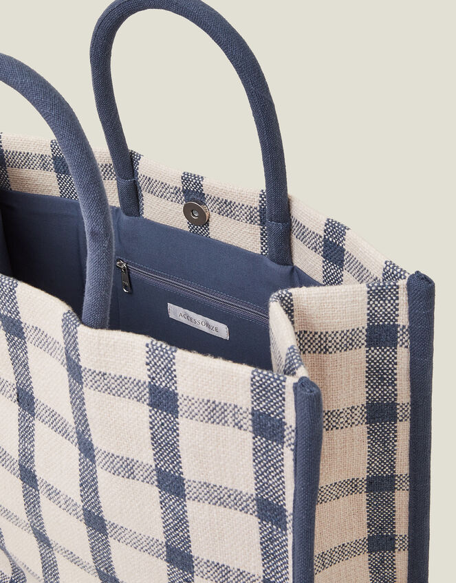 Woven Check Print Shopper Bag, , large
