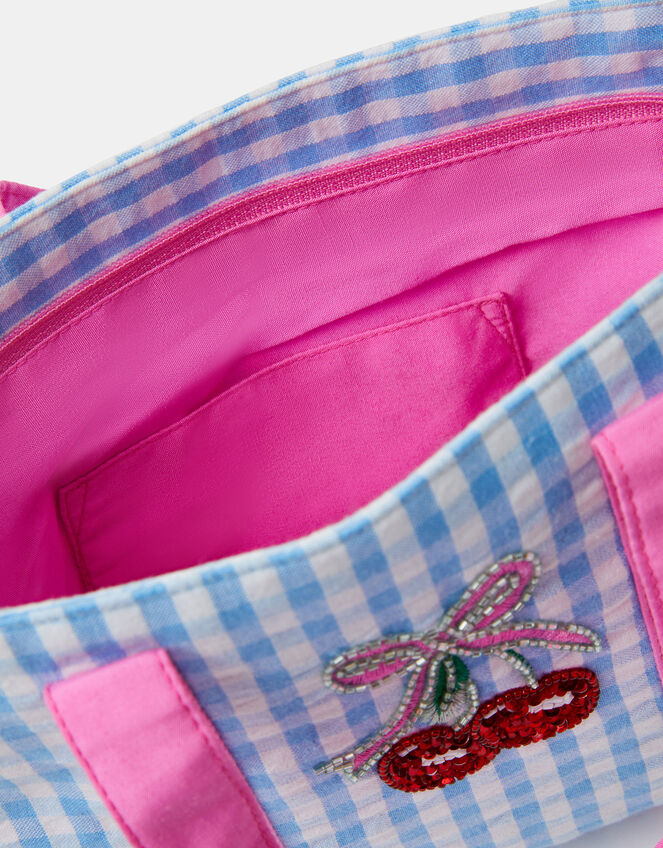 Girls Mini Cherry Gingham Tote Bag, , large