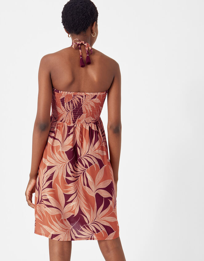Palm Print Bandeau Dress, Orange (RUST), large