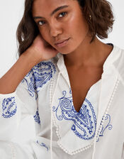 Embroidered Long Sleeve Mini Dress, Ivory (IVORY), large