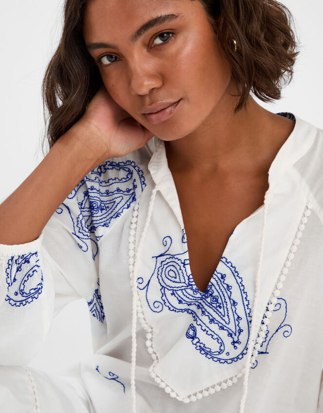 Embroidered Long Sleeve Mini Dress, Ivory (IVORY), large