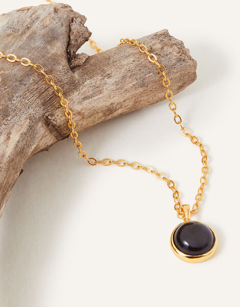 14ct Gold-Plated Black Onyx Pendant Necklace, , large