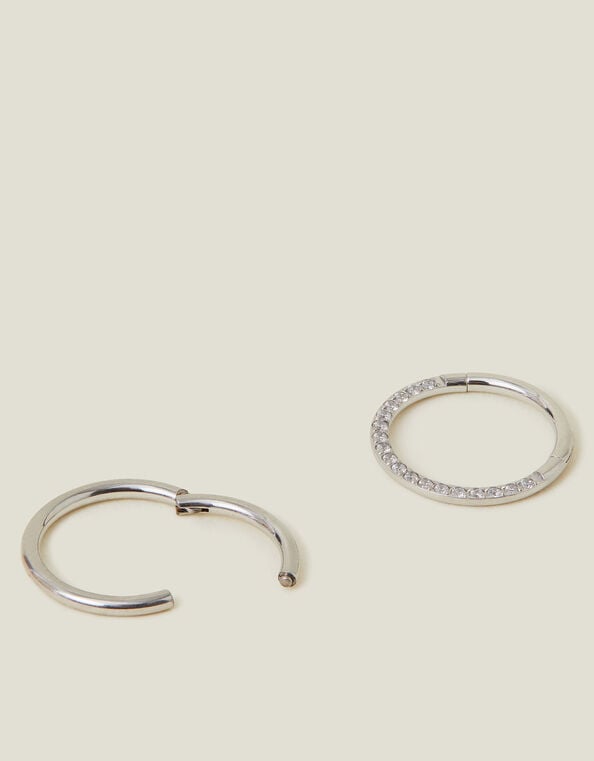 2-Pack Platinum-Plated Surgical Steel Septum Clicker Hoops, , large