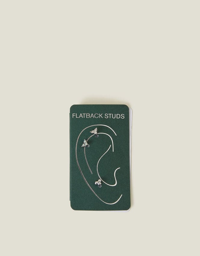 3-Pack Platinum-Plated Surgical Steel Crystal Flatback Stud Earrings, , large