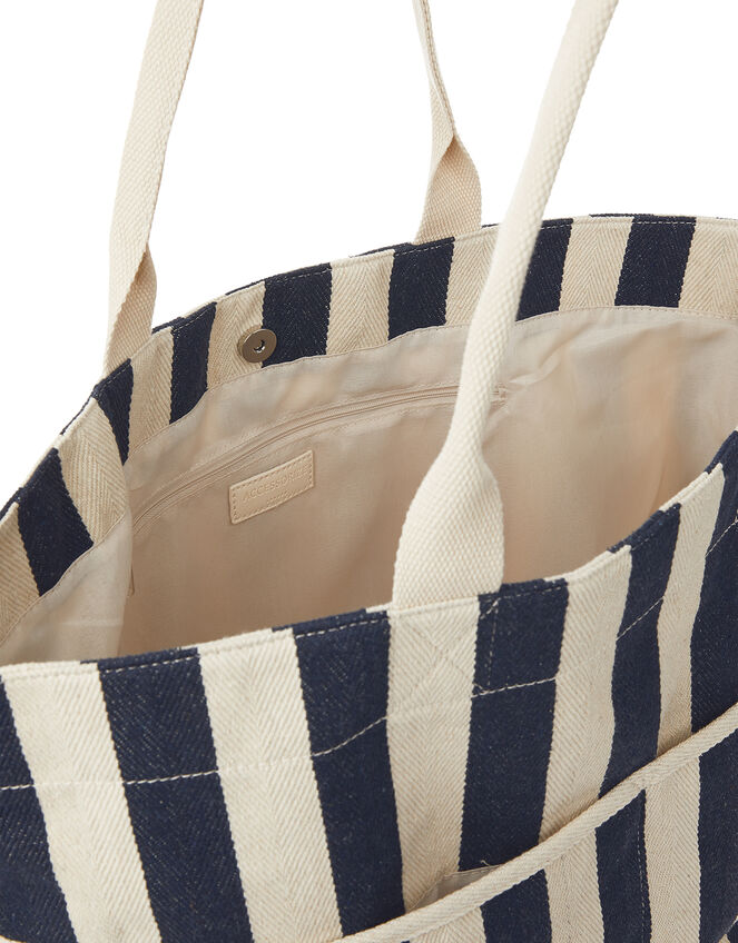 Woven Striped Tote Bag, Blue (NAVY), large