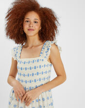 Broderie Smocked Metallic Maxi Dress, White (WHITE), large