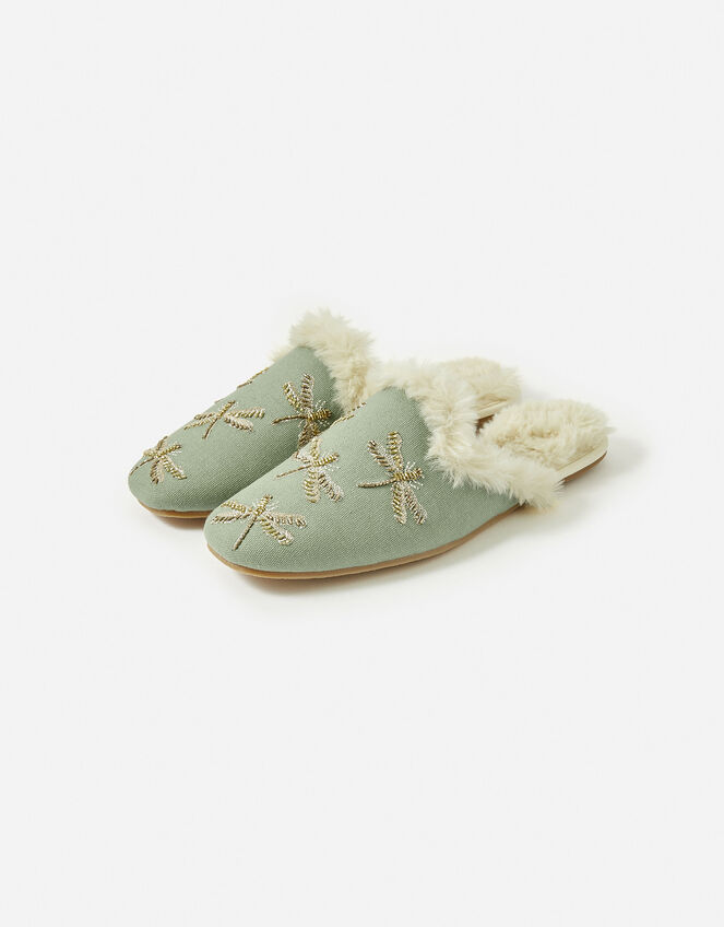 Dragonfly Embroidered Slippers WWF Collaboration, Duck Egg (DUCK EGG), large