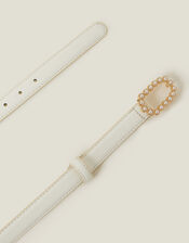 Pearl Buckle Belt Cream, Cream (CREAM), large