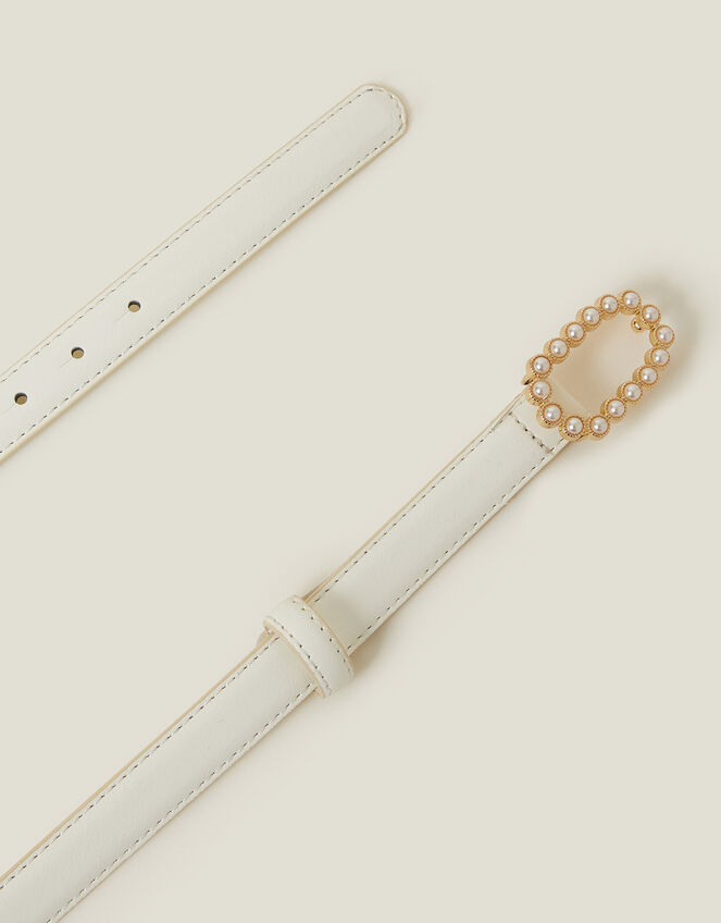 Pearl Buckle Belt Cream, Cream (CREAM), large