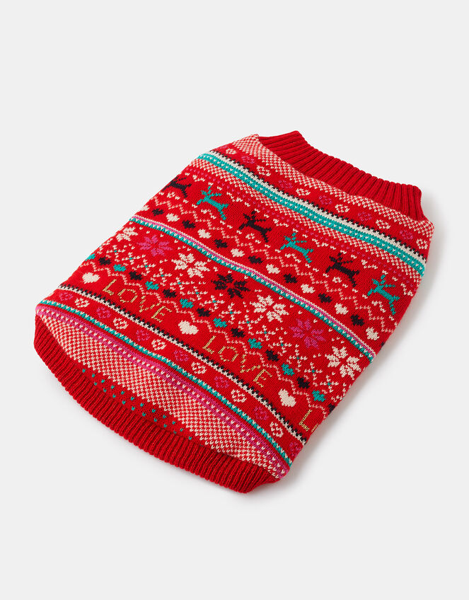 Love Christmas Fair Isle Dog Jumper, Red (RED), large