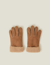 Faux Sheepskin Lined Gloves, Tan (TAN), large