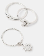 3-Pack Sun Charm Rings, Silver (SILVER), large