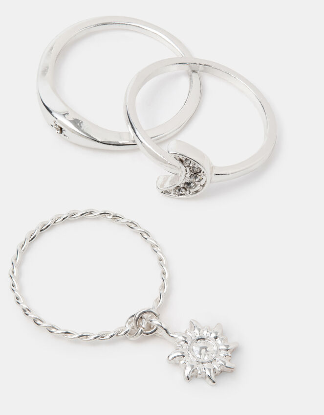 3-Pack Sun Charm Rings, Silver (SILVER), large