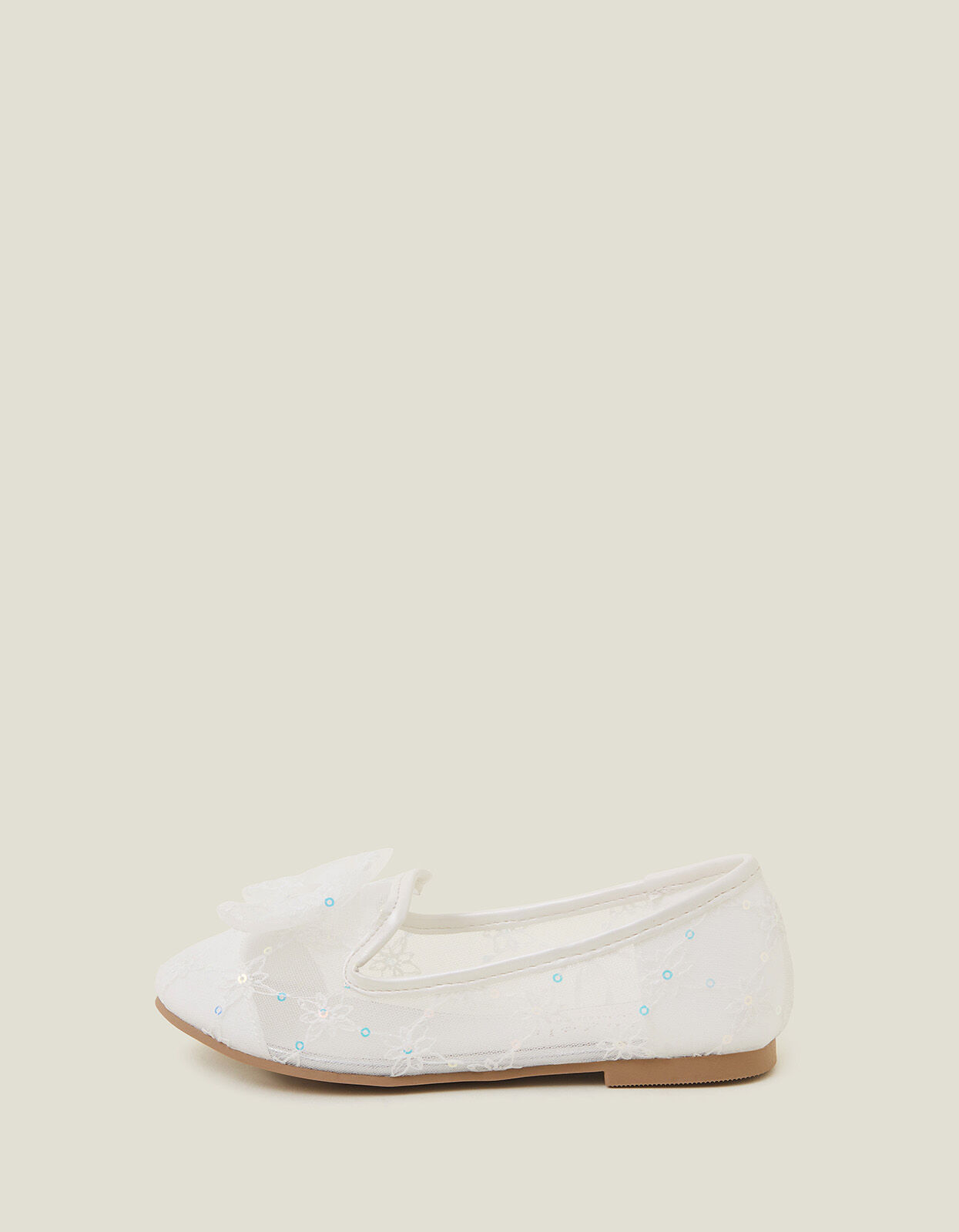 Girls Lace Bow Ballerina Flats Ivory