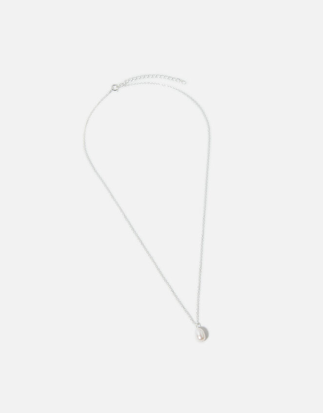 Sterling Silver Pearl Drop Pendant Necklace, , large