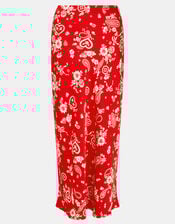 Paisley Print Satin Slip Skirt, Red (RED), large