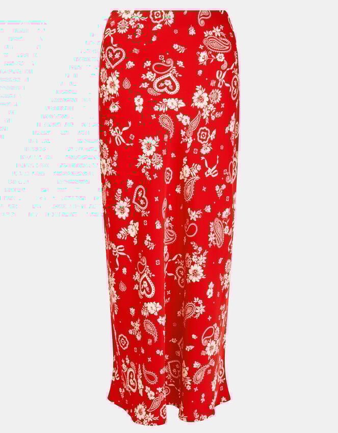 Paisley Print Satin Slip Skirt, Red (RED), large
