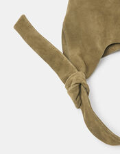 Slouchy Knot Leather Shoulder Bag, Green (KHAKI), large