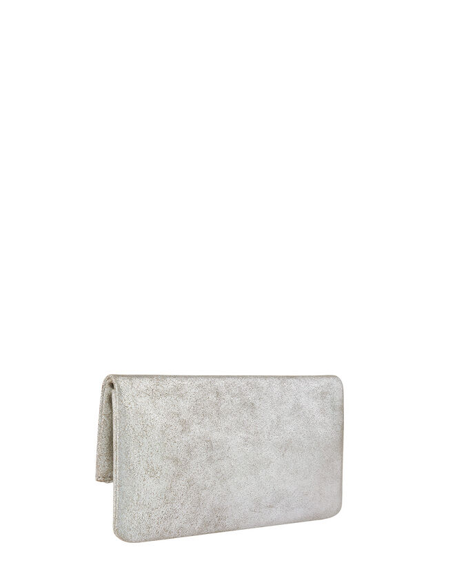 Leather Foldover Pouch, Silver (SILVER), large