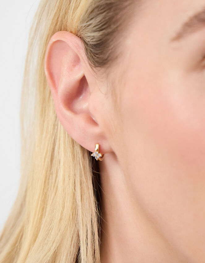 4-Pack 14ct Gold-Plated Sparkle Flower Earrings, , large