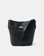 Leather Bucket Crossbody Bag, , large