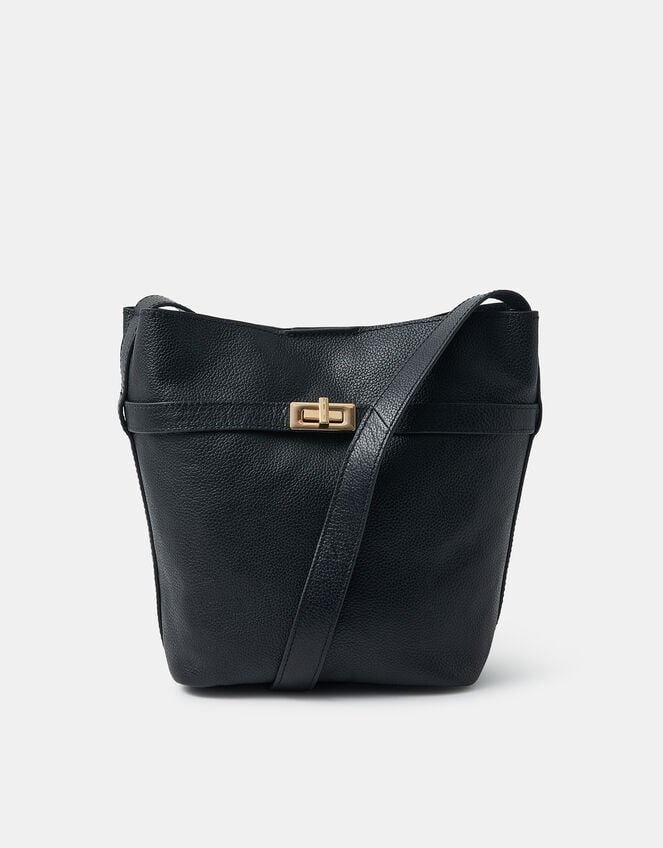 Leather Bucket Crossbody Bag, , large