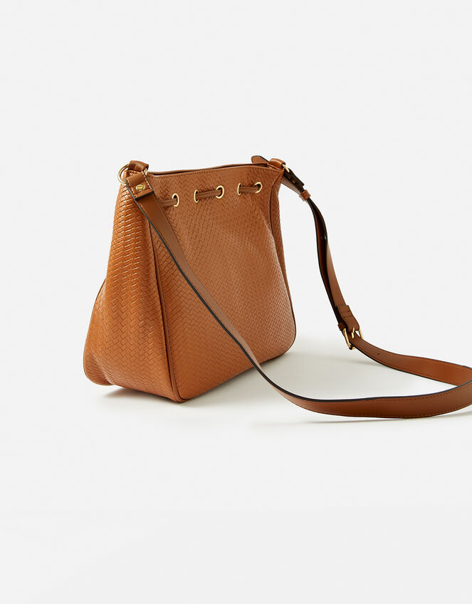Drawstring Weave Shoulder Bag, Tan (TAN), large