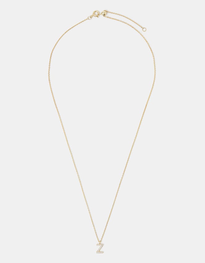 Lab Grown Diamond Pav&eacute; Initial Pendant Necklace 9ct Gold, Gold (GOLD), large