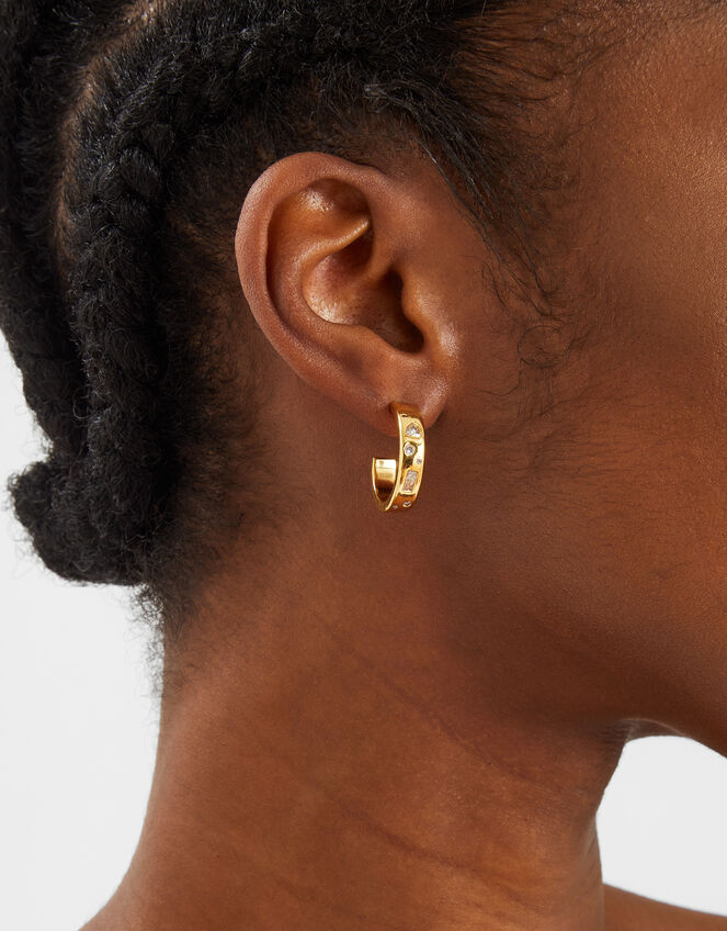 14ct Gold-Plated Sparkle Chunky Hoop Earrings, , large