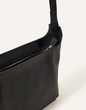 Leather Fold Zip Top Cross-Body Bag , Black (BLACK), large