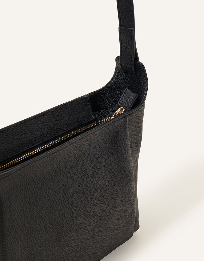 Leather Fold Zip Top Cross-Body Bag , Black (BLACK), large