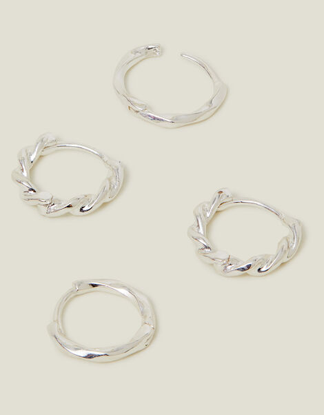 2-Pack Sterling Silver-Plated Twist Huggie Hoop Earrings, , large