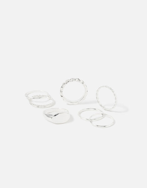 Berry Blush Stacking Rings 7 Pack Silver, Silver (SILVER), large