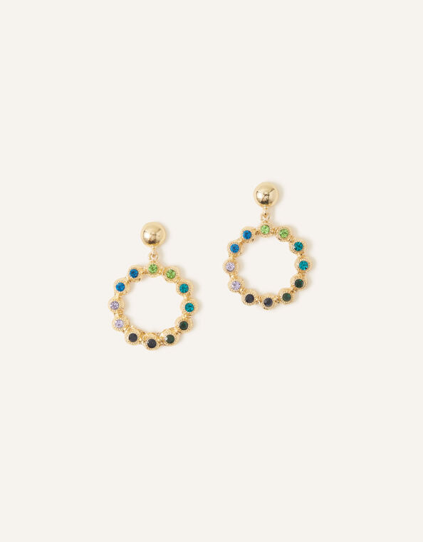 Large Gem Circle Earrings, , large
