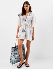 Shell Patchwork Mini Kaftan, Ivory (IVORY), large