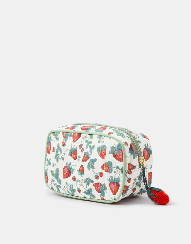 Strawberry Print Quilted Make Up Bag, , large