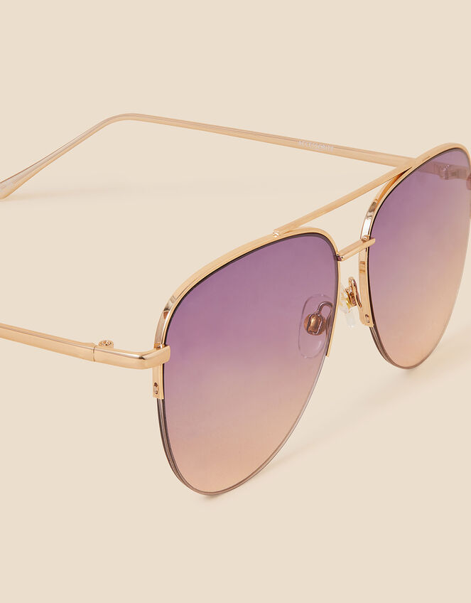 Half Frame Aviator Sunglasses, Purple (PURPLE), large