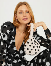 Polka Dot Beaded Duffle Bag, White (WHITE), large