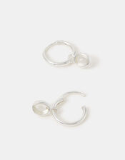 Sterling Silver Healing Stone Hoop Earrings, Clear (CLEAR), large
