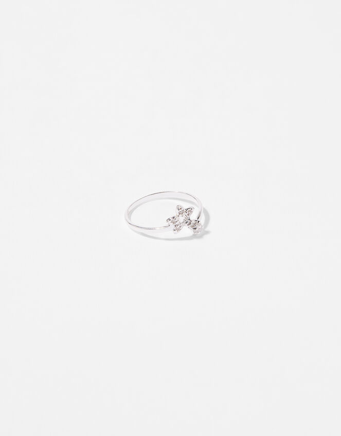 Sterling Silver Sparkle Star Adjustable Ring, White (ST CRYSTAL), large